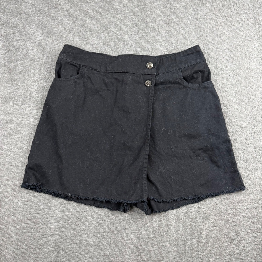 Lone Star Black Cotton Denim‎ Wrap Front Skort Raw Hem Medium